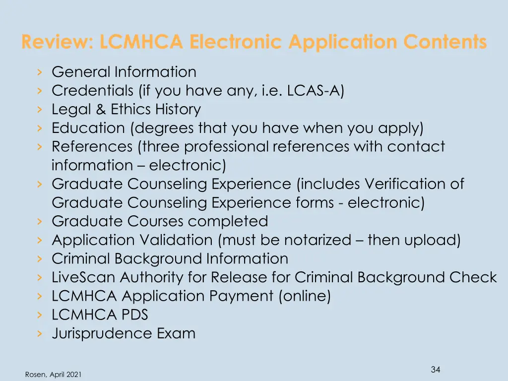 review lcmhca electronic application contents