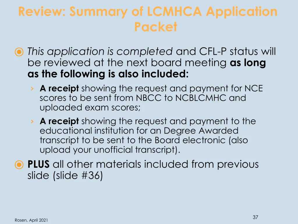 review summary of lcmhca application packet