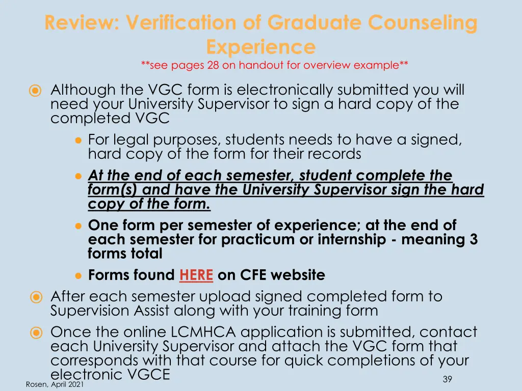 review verification of graduate counseling