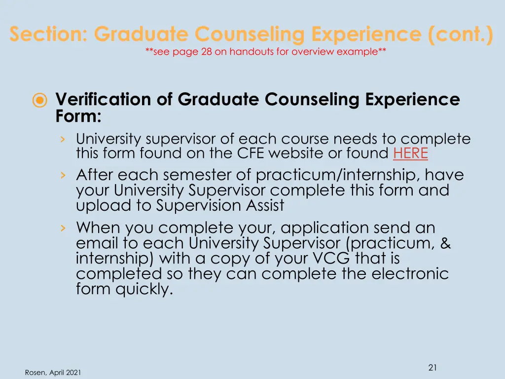 section graduate counseling experience cont