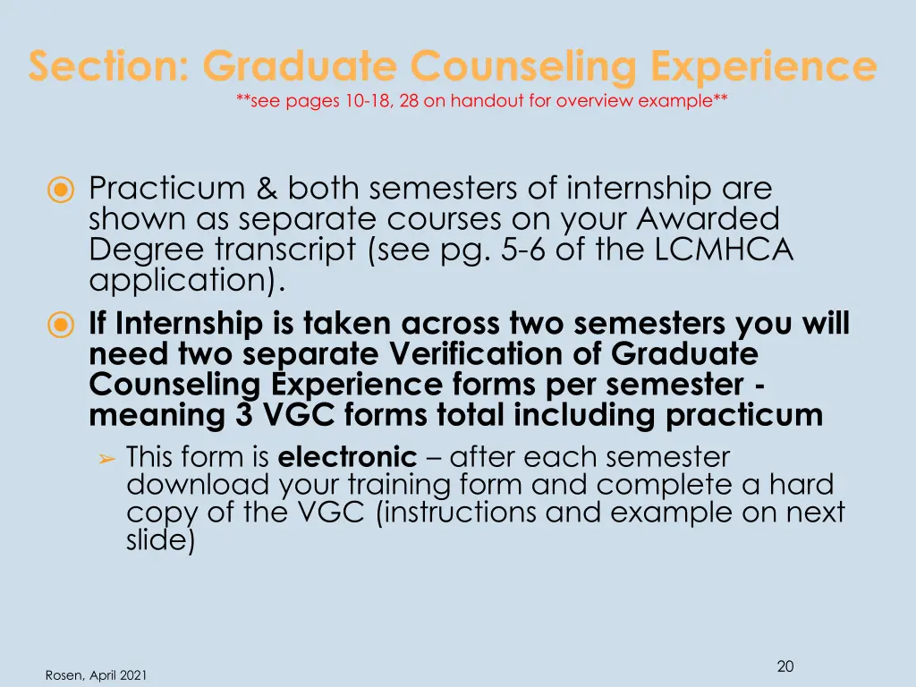 section graduate counseling experience see pages