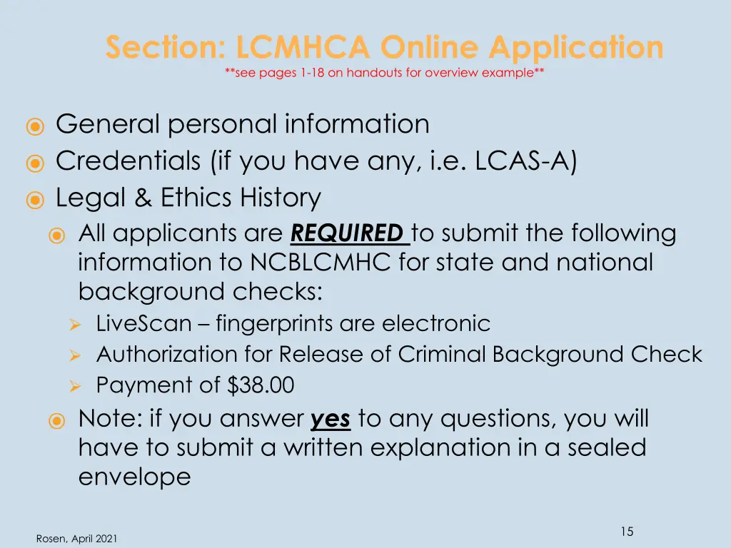 section lcmhca online application see pages