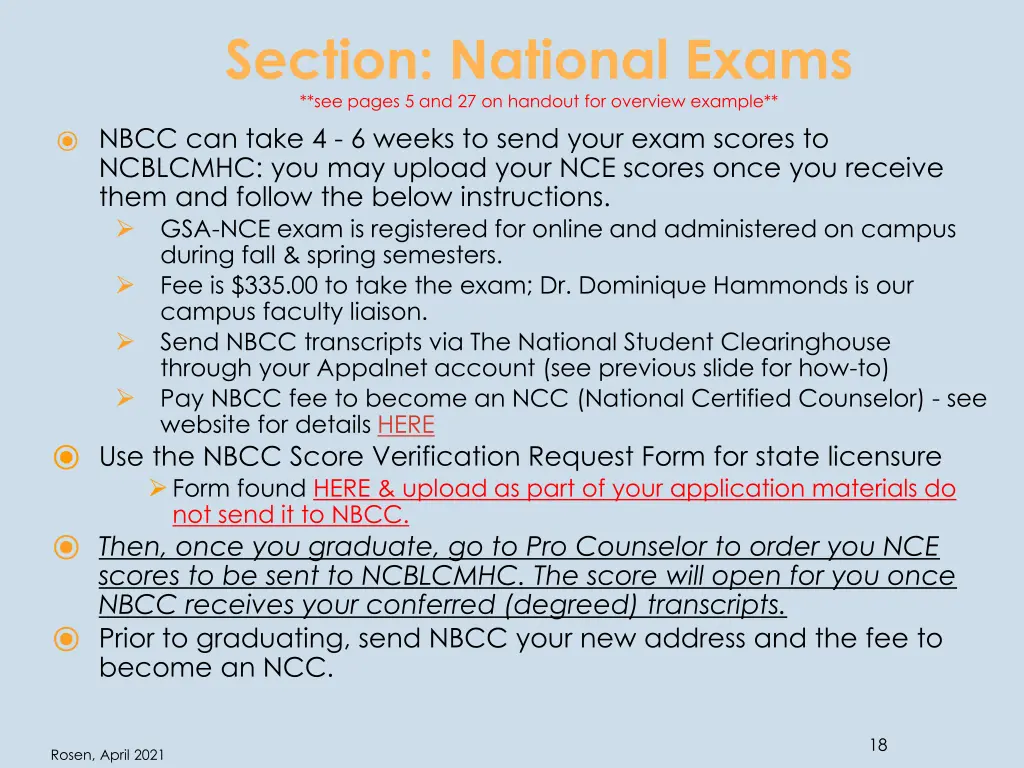 section national exams see pages