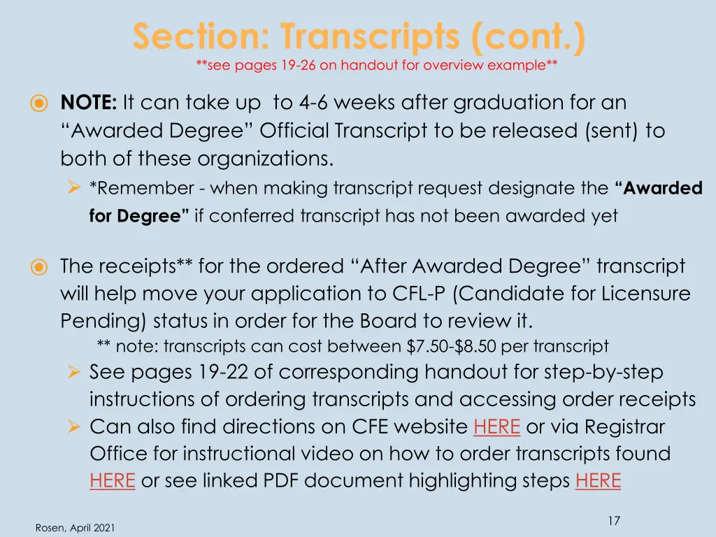 section transcripts cont see pages