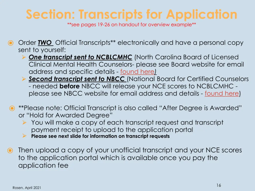 section transcripts for application see pages