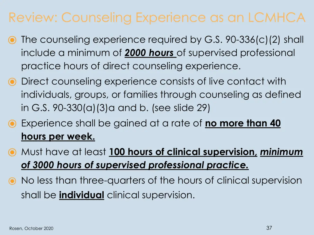 review counseling experience as an lcmhca