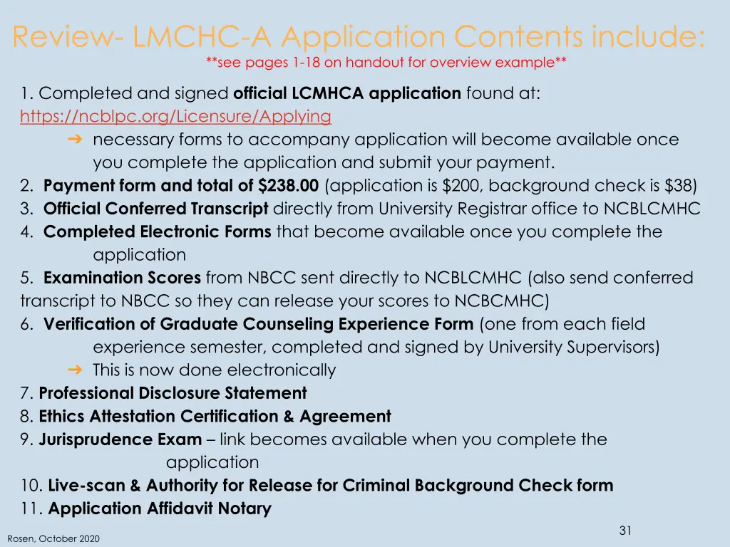 review lmchc a application contents include