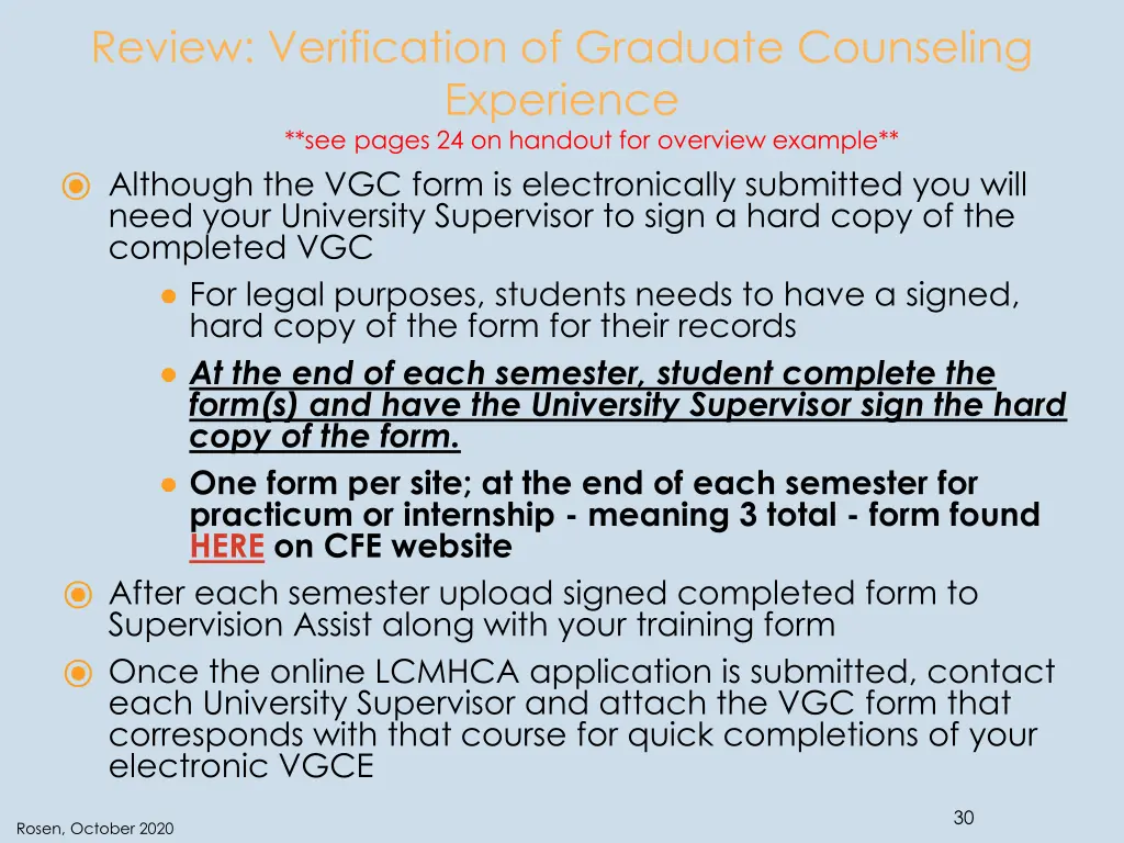 review verification of graduate counseling