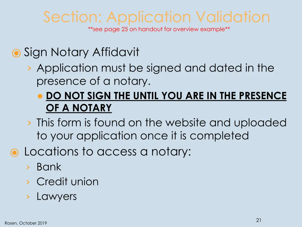 section application validation see page