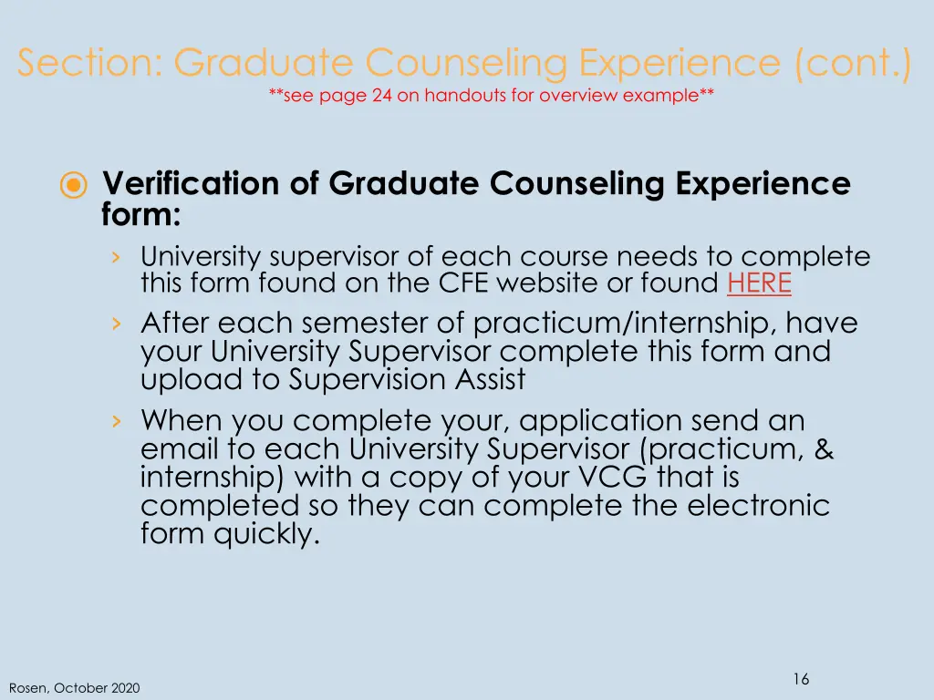 section graduate counseling experience cont