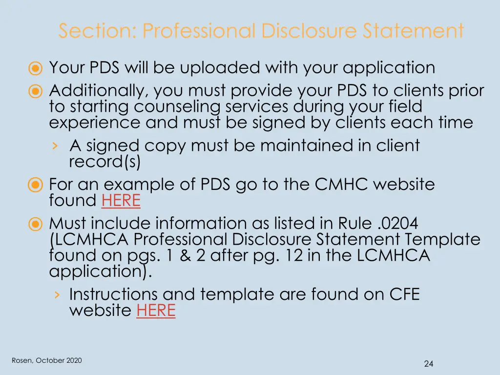 section professional disclosure statement