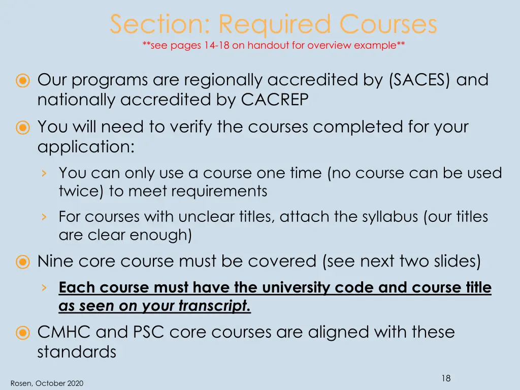 section required courses see pages