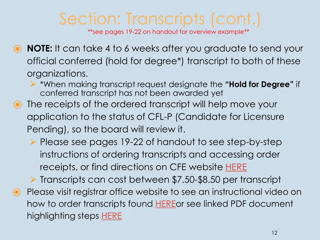 section transcripts cont see pages