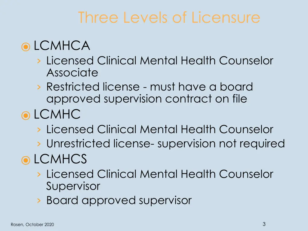 three levels of licensure