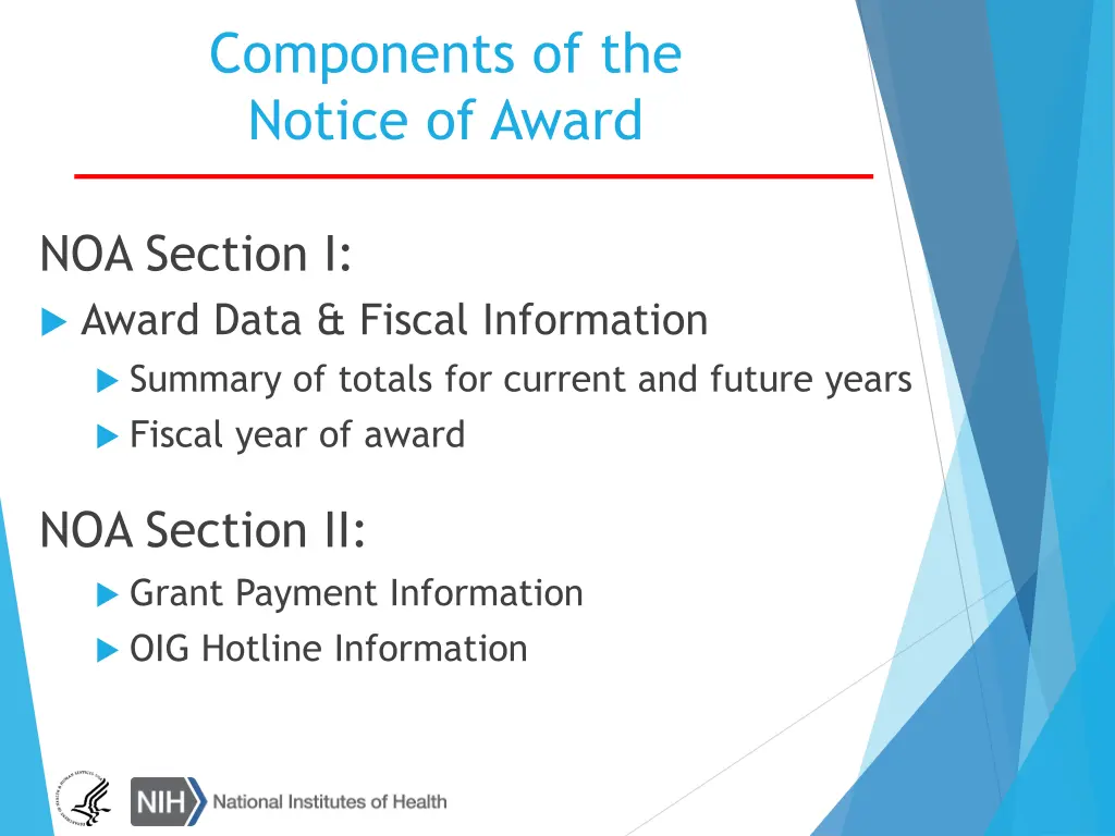 components of the notice of award