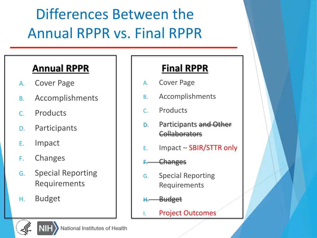 differences between the annual rppr vs final rppr