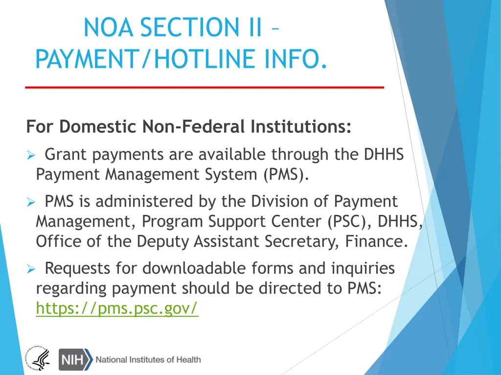 noa section ii payment hotline info