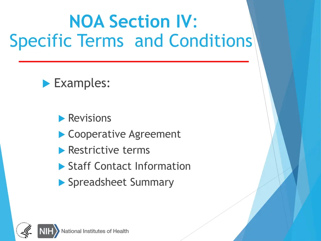 noa section iv specific terms and conditions