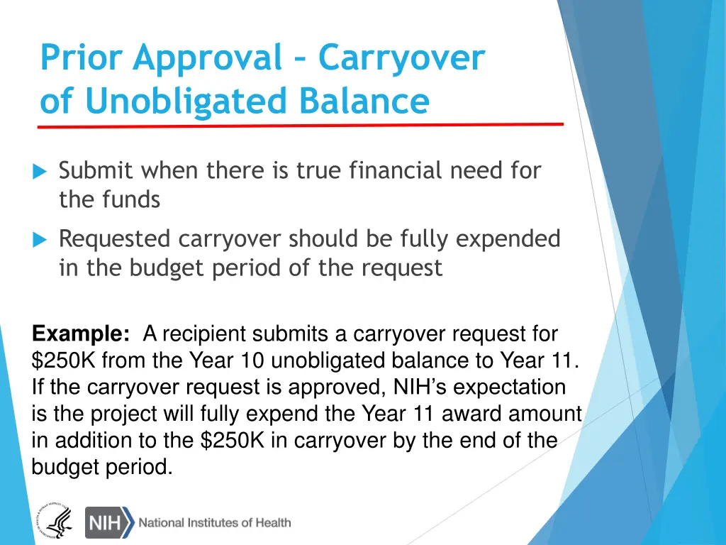 prior approval carryover of unobligated balance 1