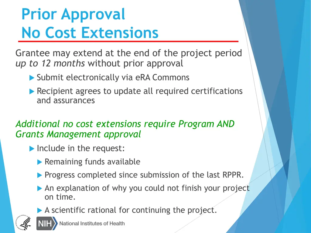 prior approval no cost extensions