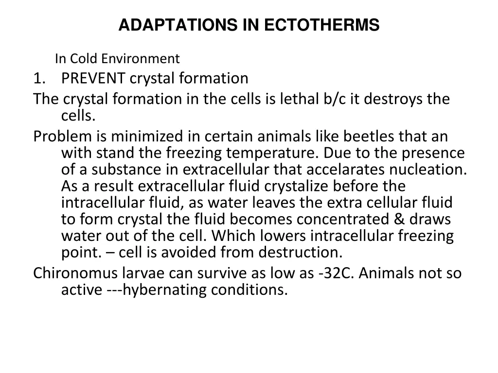 adaptations in ectotherms