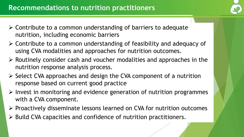 recommendations to nutrition practitioners