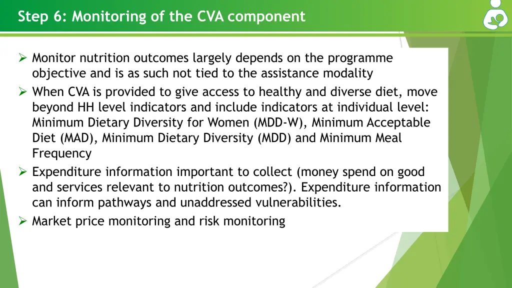 step 6 monitoring of the cva component