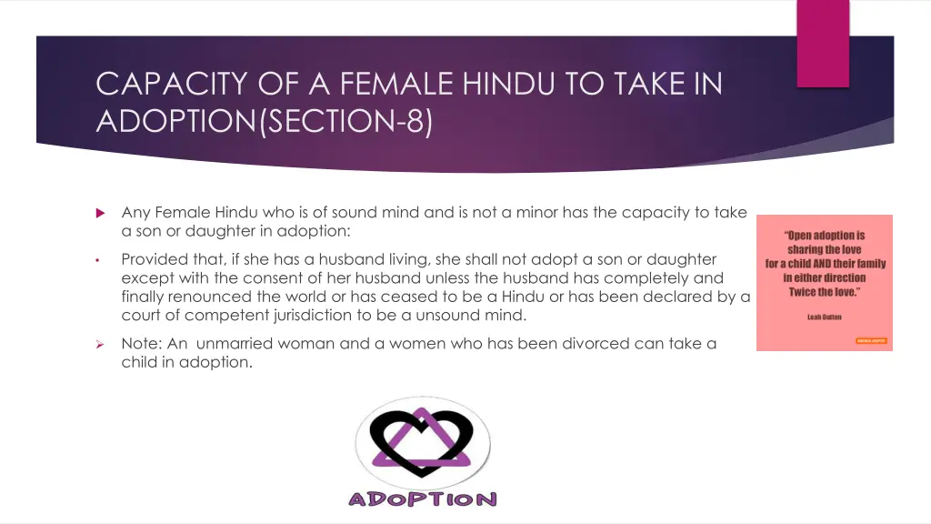 capacity of a female hindu to take in adoption