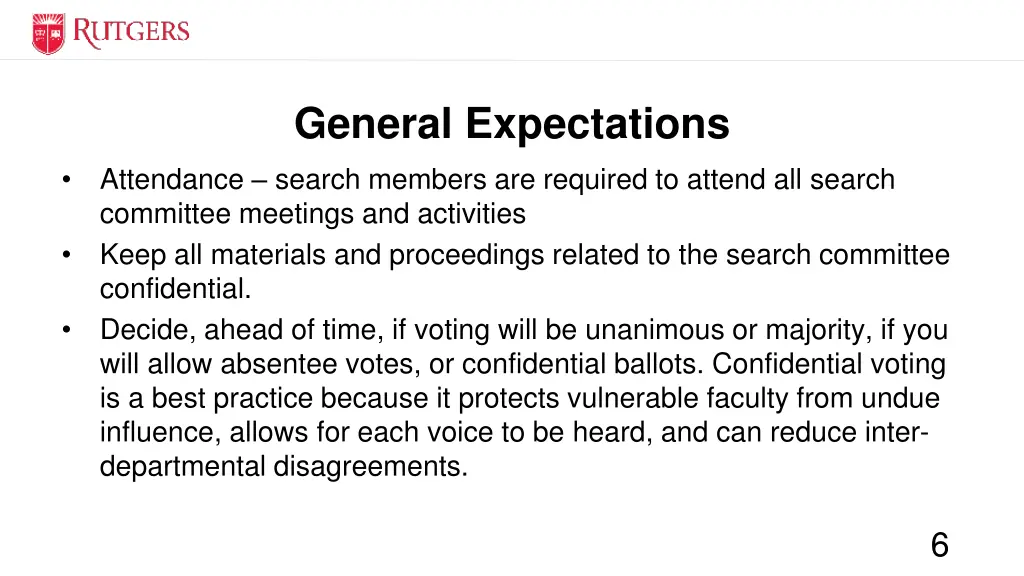 general expectations attendance search members