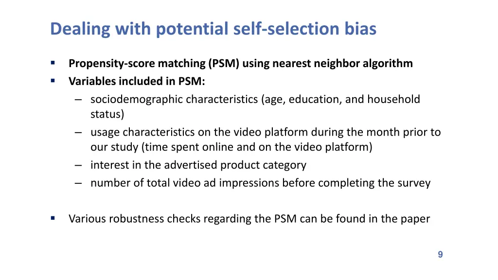 dealing with potential self selection bias