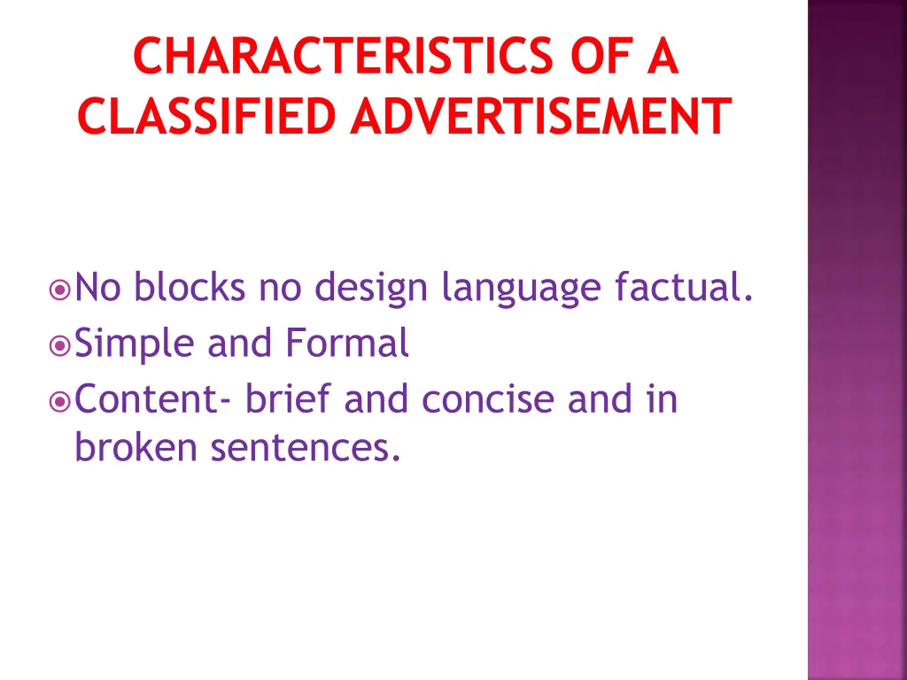 characteristics of a classified advertisement