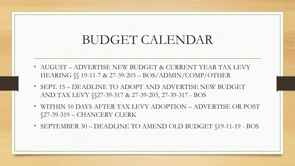 budget calendar 1