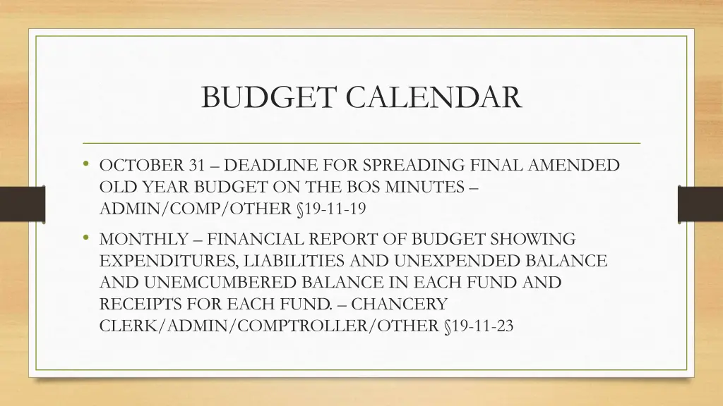 budget calendar 2