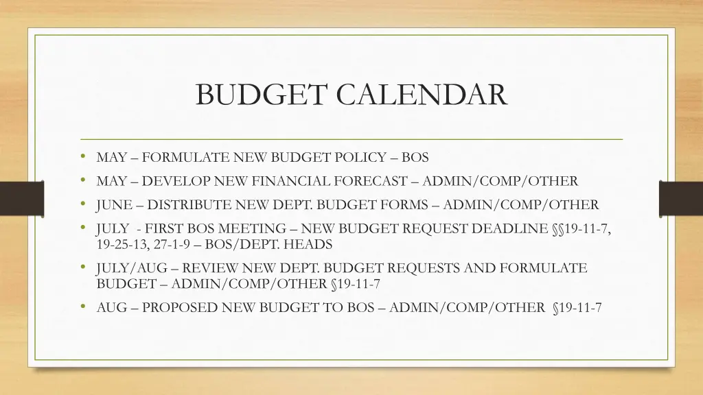 budget calendar