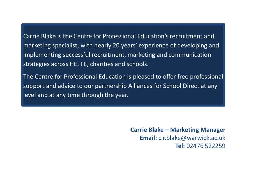 carrie blake is the centre for professional