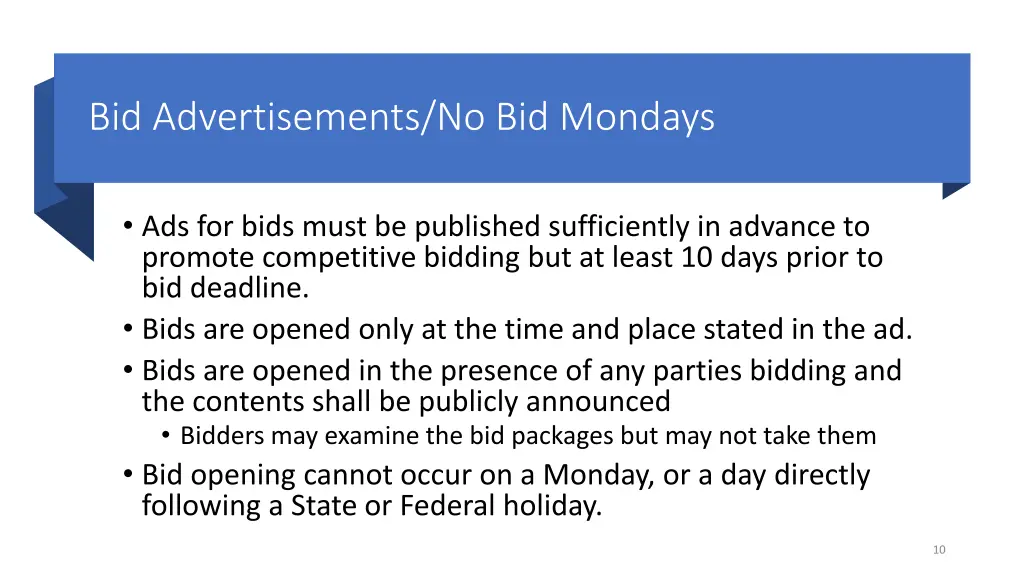 bid advertisements no bid mondays