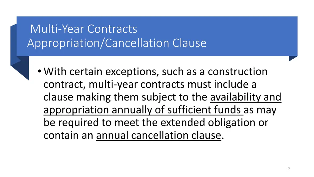 multi year contracts appropriation cancellation