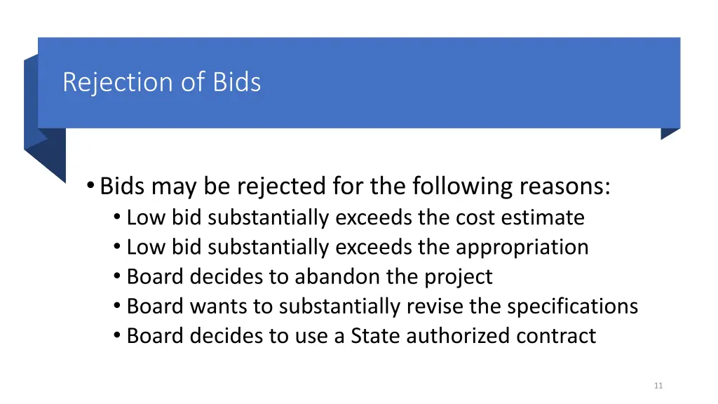 rejection of bids