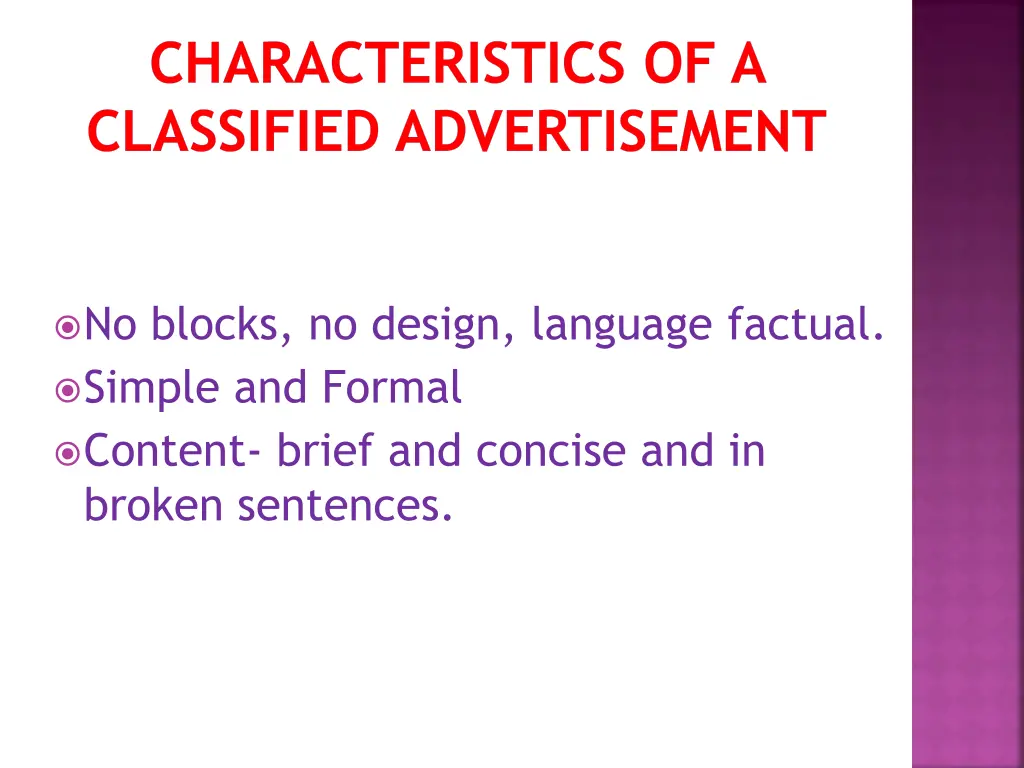 characteristics of a classified advertisement