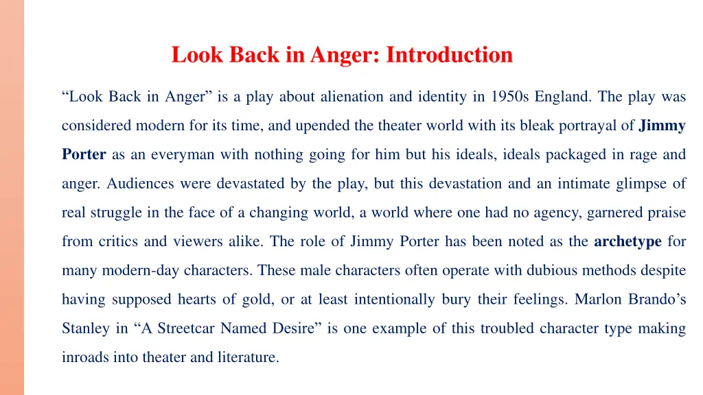 look back in anger introduction