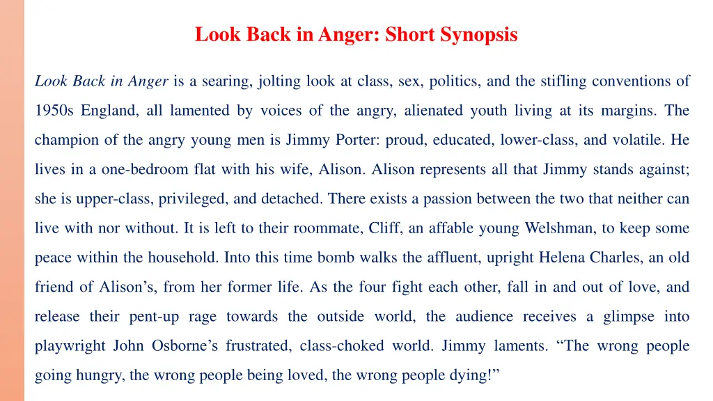 look back in anger short synopsis