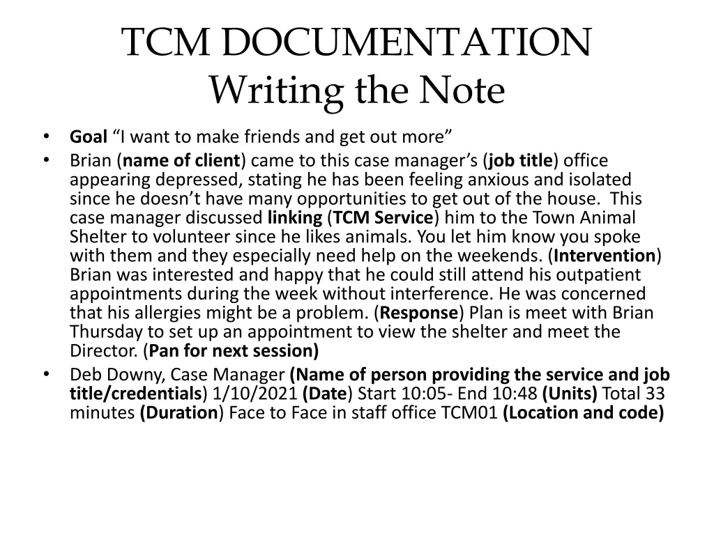 tcm documentation writing the note 1