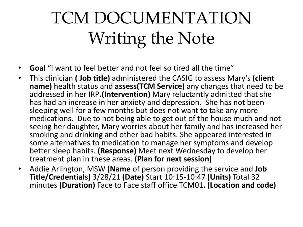 tcm documentation writing the note 3