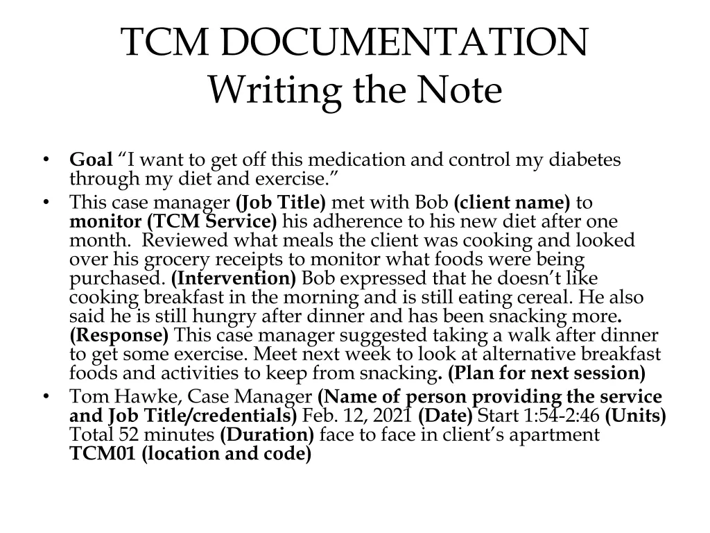 tcm documentation writing the note 5