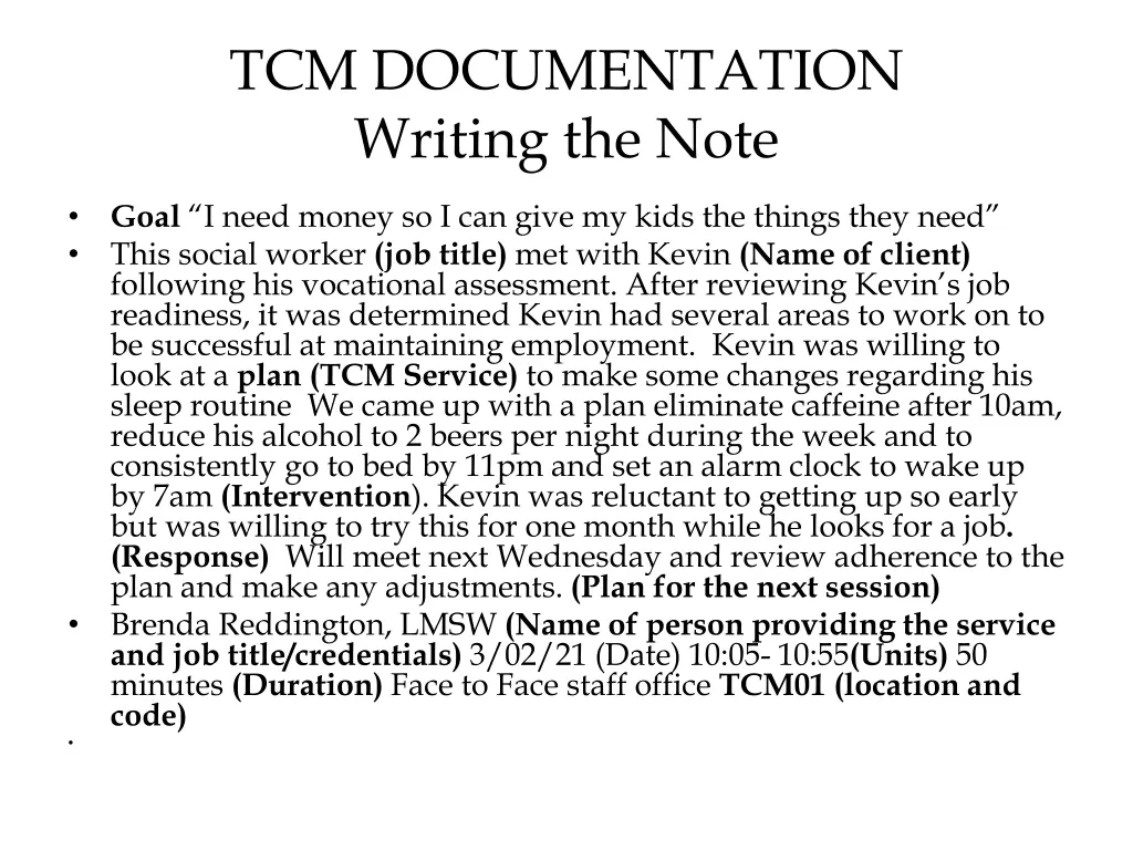 tcm documentation writing the note 6