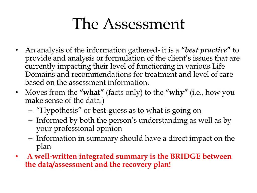 the assessment