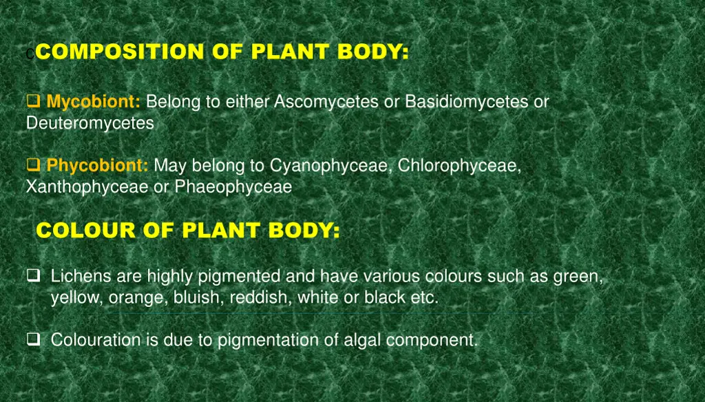 c composition of plant body