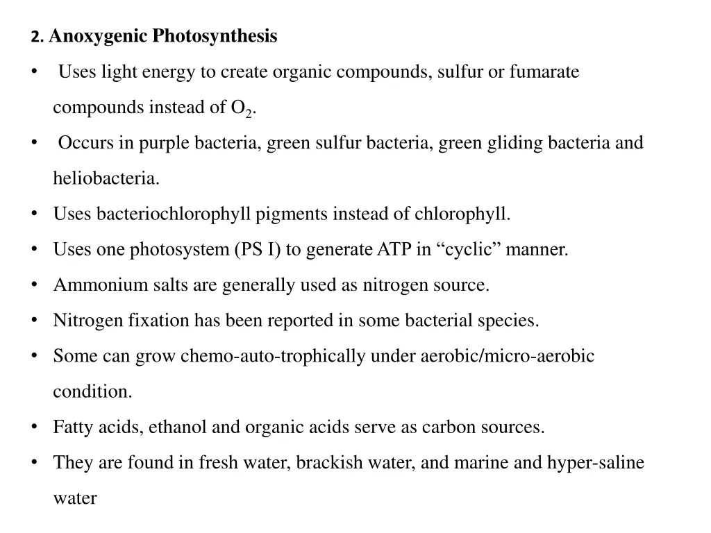 2 anoxygenic photosynthesis