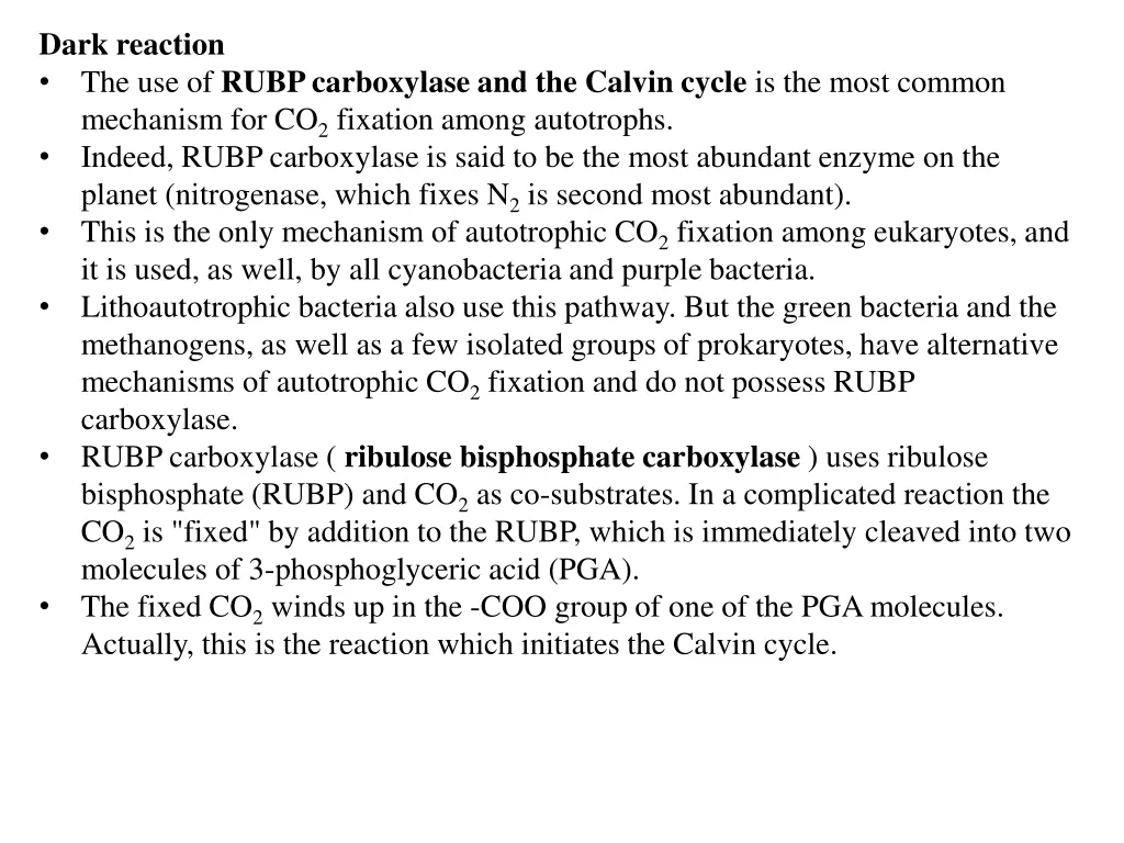 dark reaction the use of rubp carboxylase