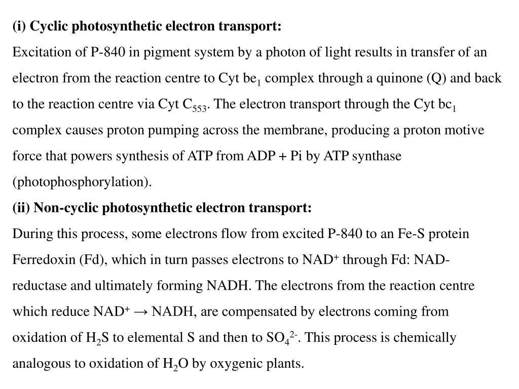 i cyclic photosynthetic electron transport